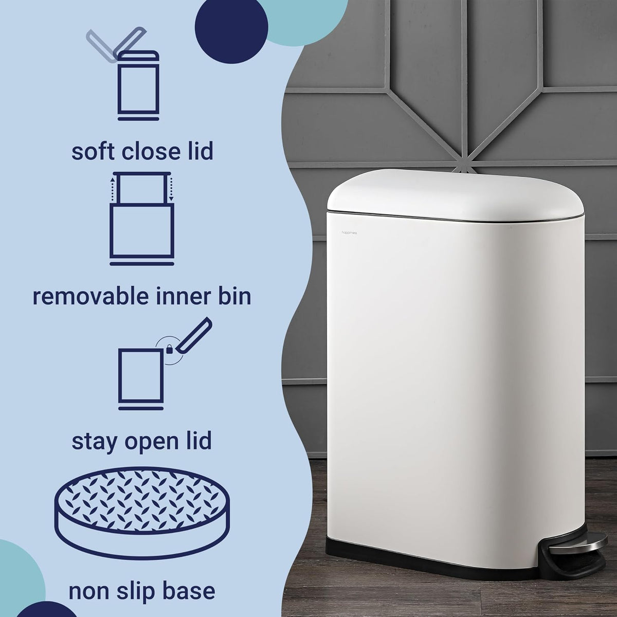 happimess Roland Mini 2.6 Gal Step Trash Can Soft-Close, Cotton White