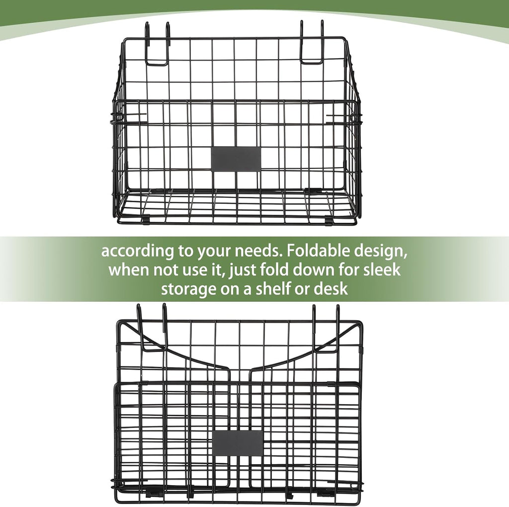 Blulu 4 Pcs Grid Wall Baskets, Wire with Hooks for Hanging, 11 x 8 x 6 Inch