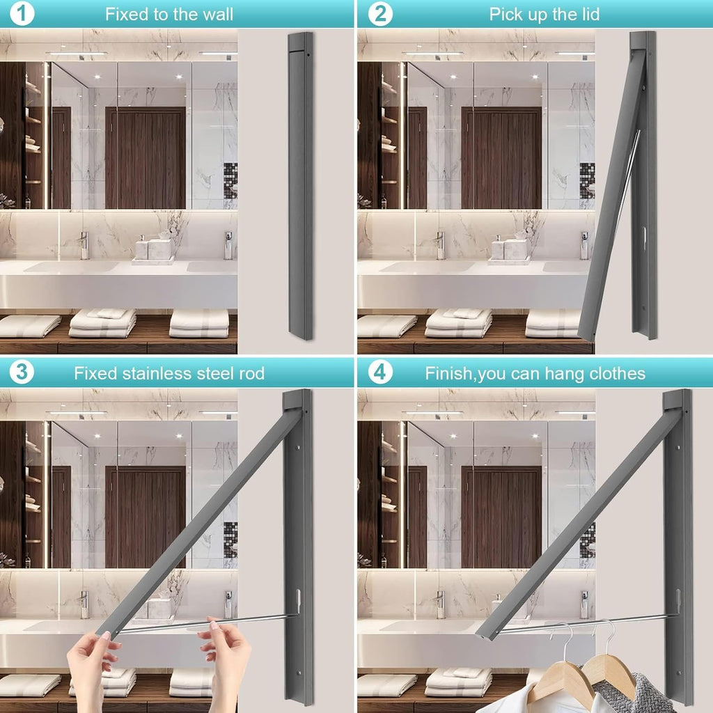 Foldable Wall Mount Drying Rack, 65lb, Space Saving Gray