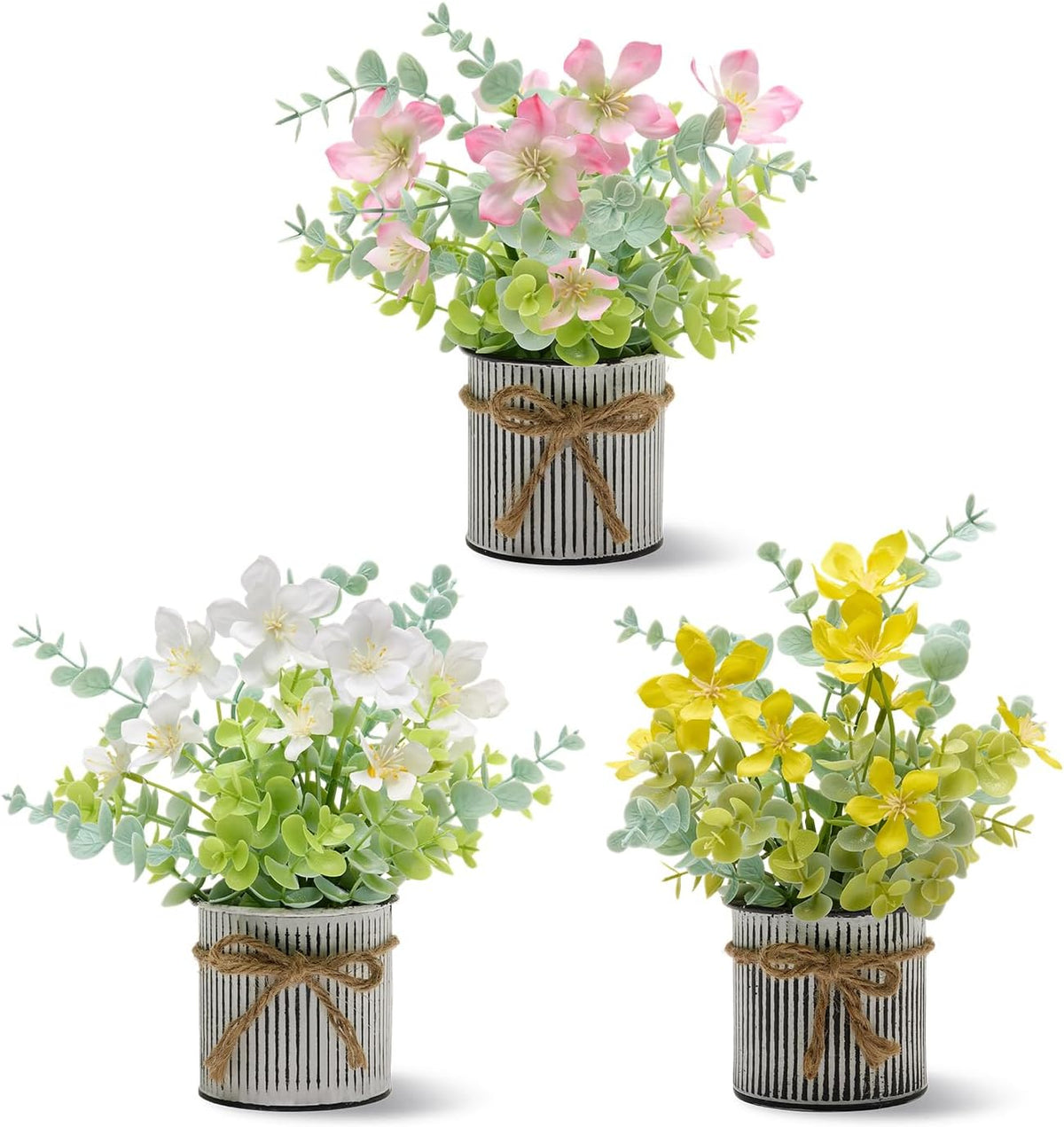 3 Pack Fake Potted Plants with Flowers,Spring Centerpieces for Table