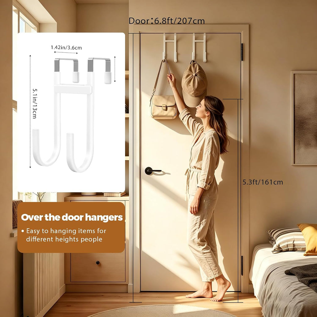 Over-the-Door Hooks, 4 Pack Heavy Duty Anti-Scratch Rubber Door Hangers for Hanging Coat, Towel, Bag and Key, Fit 1-3/8" Interior Doors, Perfect for Bathroom Bedroom and Kitchen, White