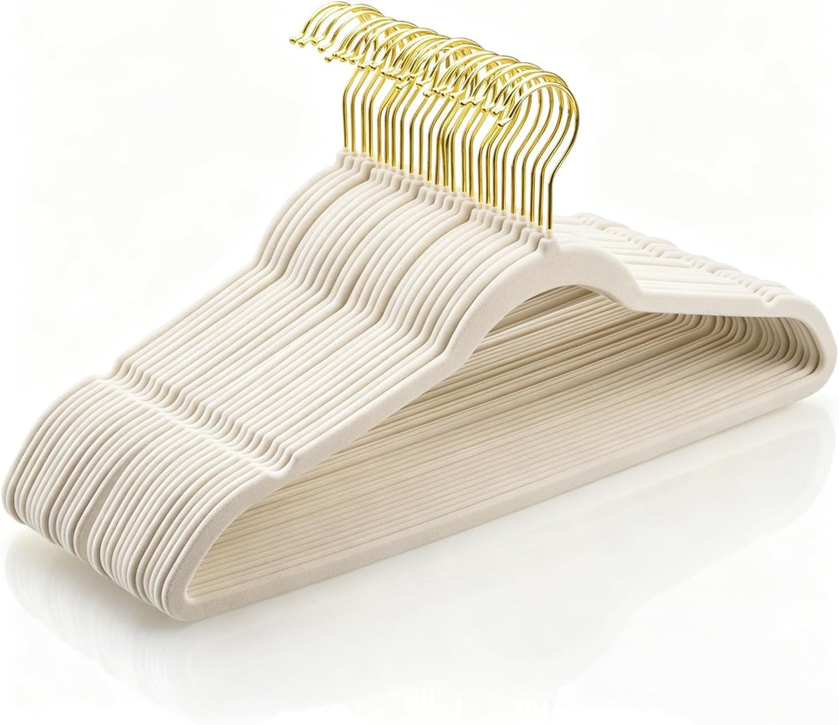 Heavy Duty Velvet Hangers 30 Pack - Non-Slip, Space-Saving Clothes Hangers for Coat/Suit with 360° Rotating Gold Hooks, Durable Premium Felt Hanger for Closet Organization- Ivory