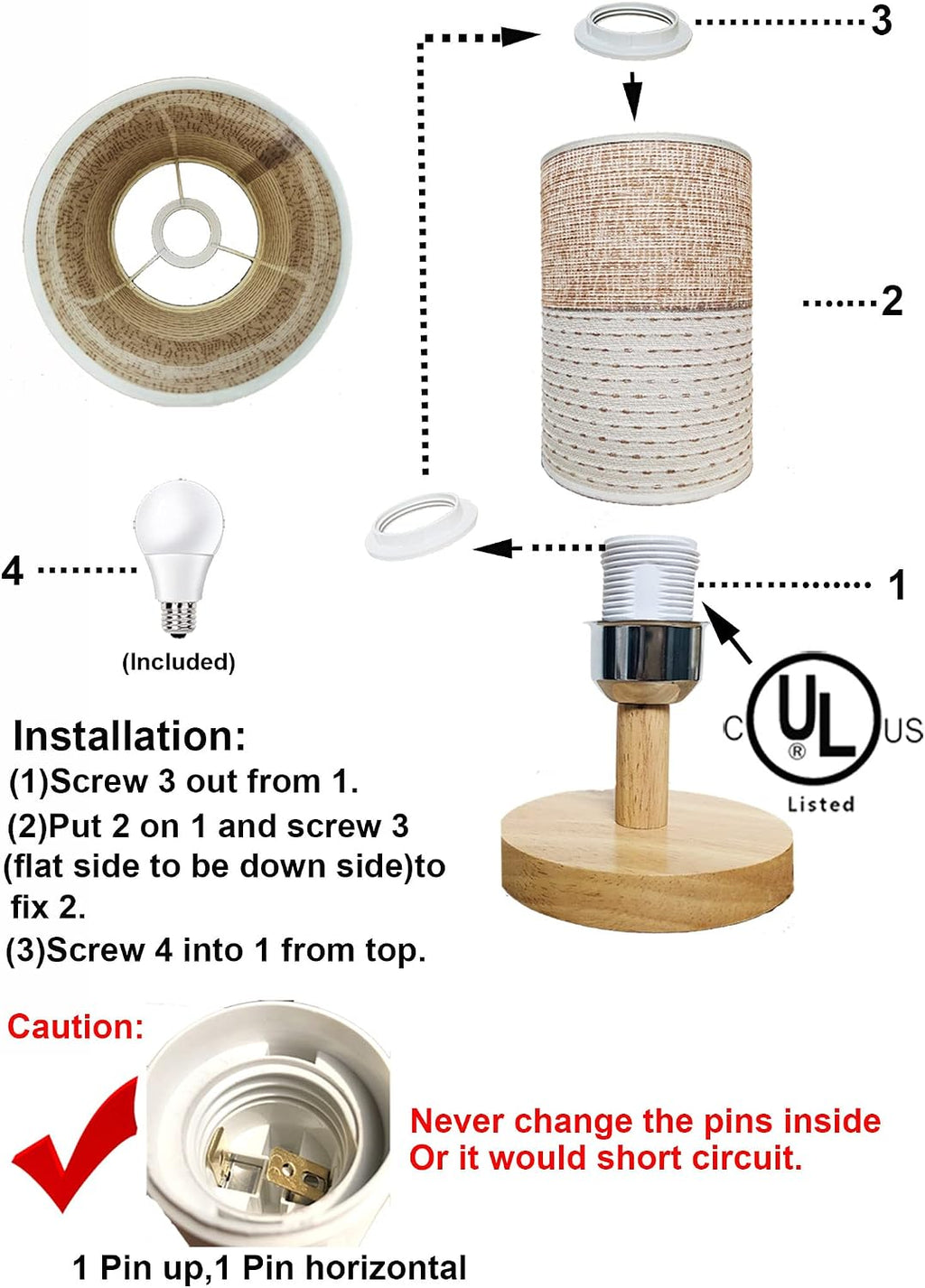 AFORTLO Table Desk Lamp, Small Fabric Boho Decorative Nightstand Night Light Solid Wood Base Lamp for Bedroom,Living Room,End Table or Office with Bulb (Brown Knit Fabric)
