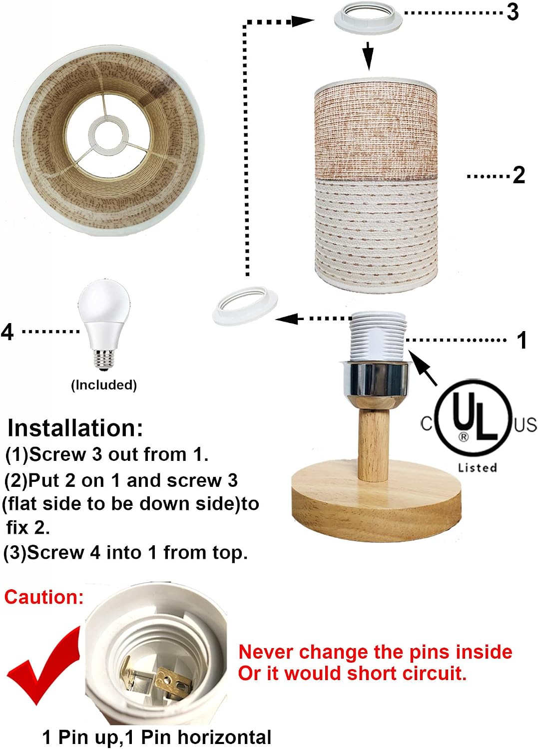 AFORTLO Table Desk Lamp, Small Fabric Boho Decorative Nightstand Night Light Solid Wood Base Lamp for Bedroom,Living Room,End Table or Office with Bulb (Brown Knit Fabric)