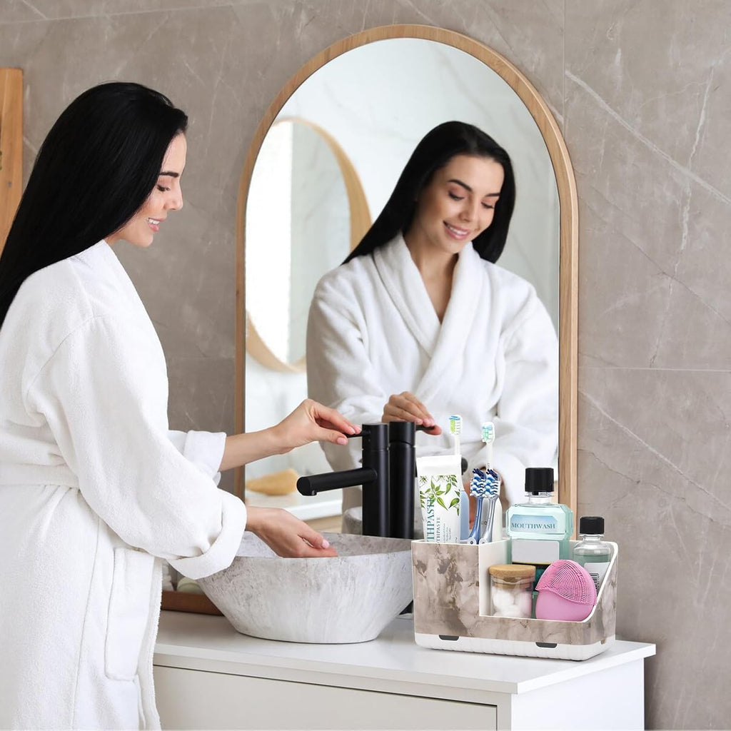 Toothbrush Holders for Bathroom Countertop Organizer (White Marble Grain)