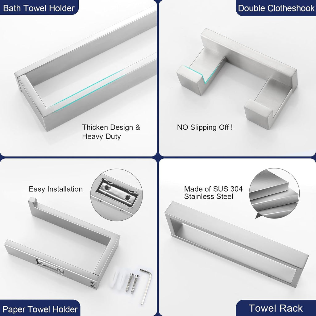 Lairuier Brushed Nickel Bathroom Hardware Accessories, 4PCS Towel Bar Set