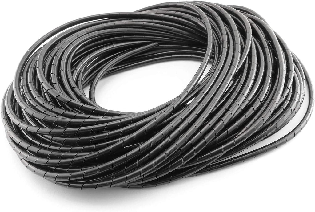 DGZZI Spiral Cable Wrap 4mm 25m Black Spiral Wrap Cable Binding Tidy Leads for TV PC Home Cinema CCTV Wires