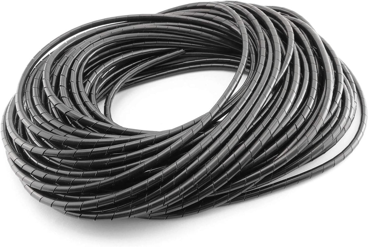 DGZZI Spiral Cable Wrap 4mm 25m Black Spiral Wrap Cable Binding Tidy Leads for TV PC Home Cinema CCTV Wires