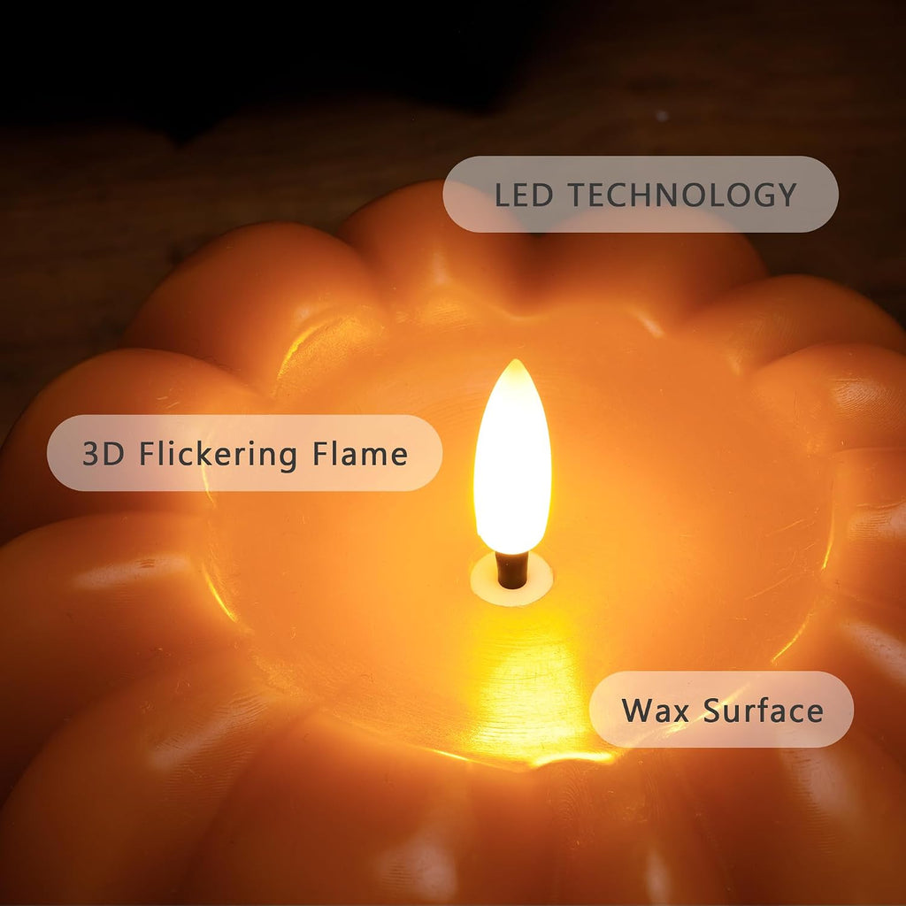 JOIONE Fall Flameless Orange Pumpkin Candle with Remote, Halloween Decor