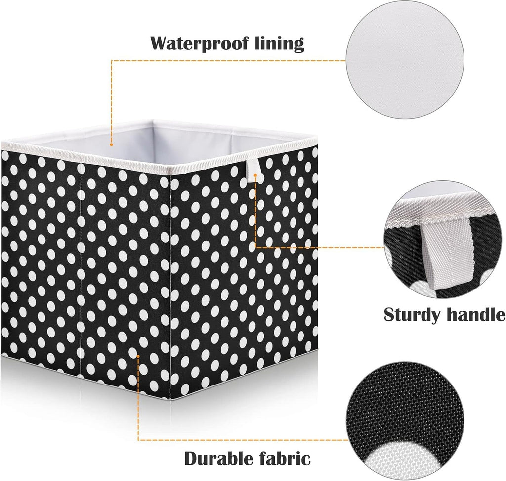 CaTaKu Polka Dots Cube Storage Bins for Organization, Rectangular Fabric Black and White Storage Cubes Storage Bins for Cube Organizer Foldable Storage Baskets for Shelves Living Room