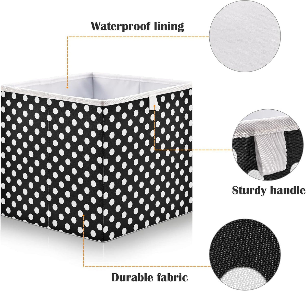 CaTaKu Polka Dots Cube Storage Bins for Organization, Rectangular Fabric Black and White Storage Cubes Storage Bins for Cube Organizer Foldable Storage Baskets for Shelves Living Room