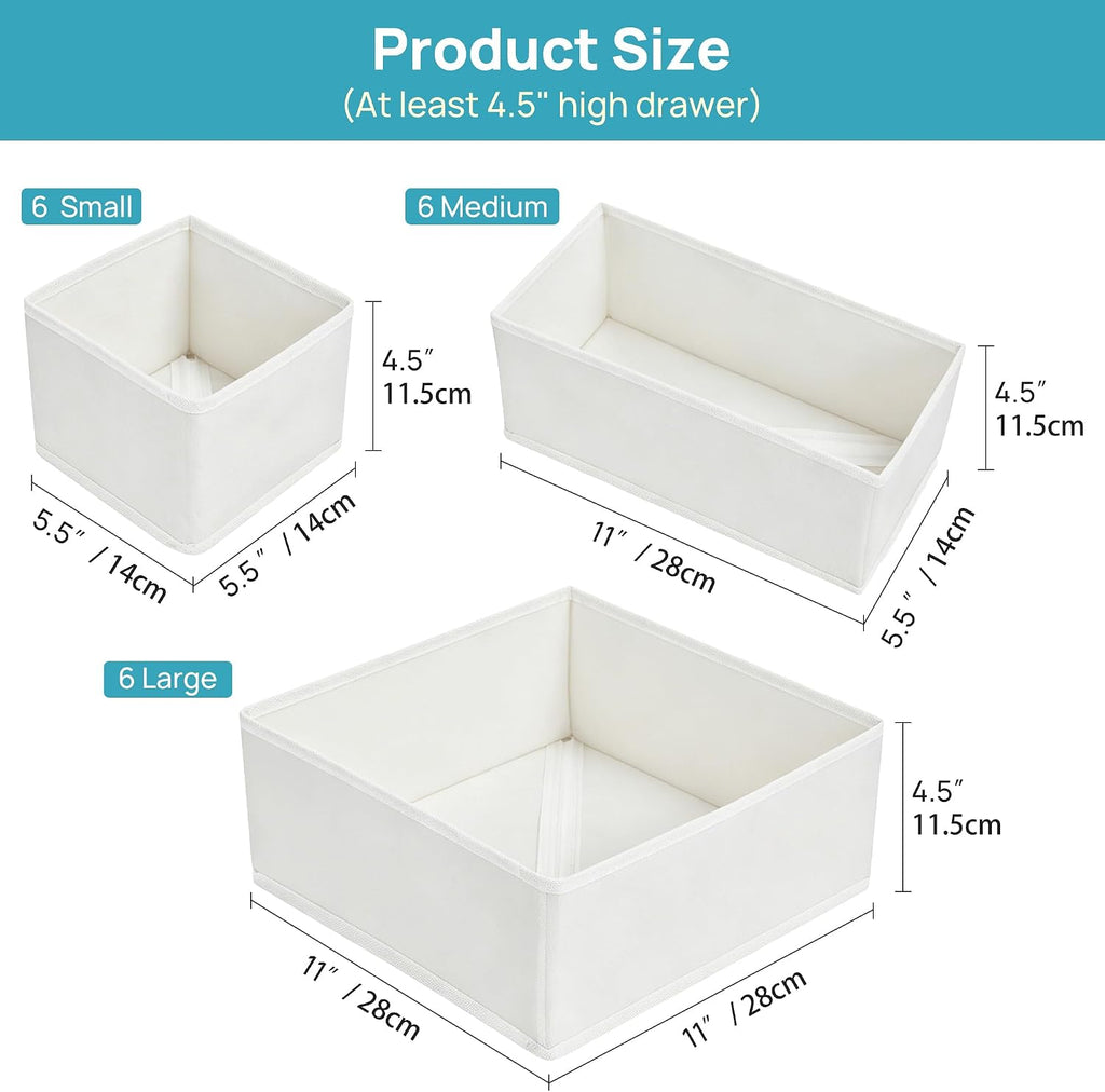 Vtopmart 18 Pack Baby Clothes Organizer, Fabric Drawer Drawer Bins, White