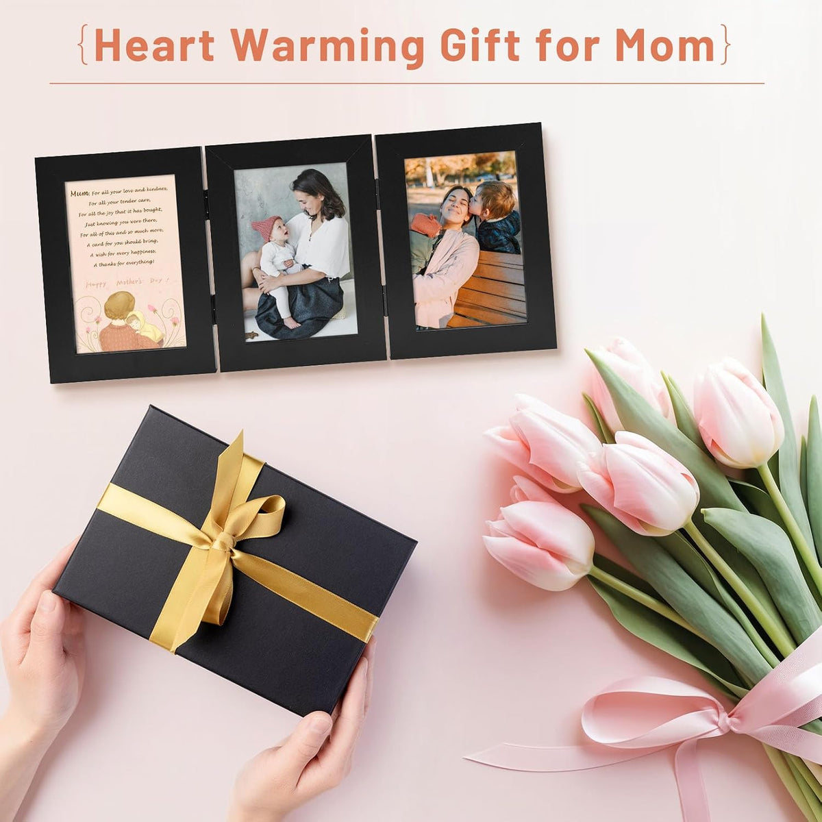 Golden State Art 4x6 Triple Picture Frame, 3 Photo Hinged Tabletop Frame