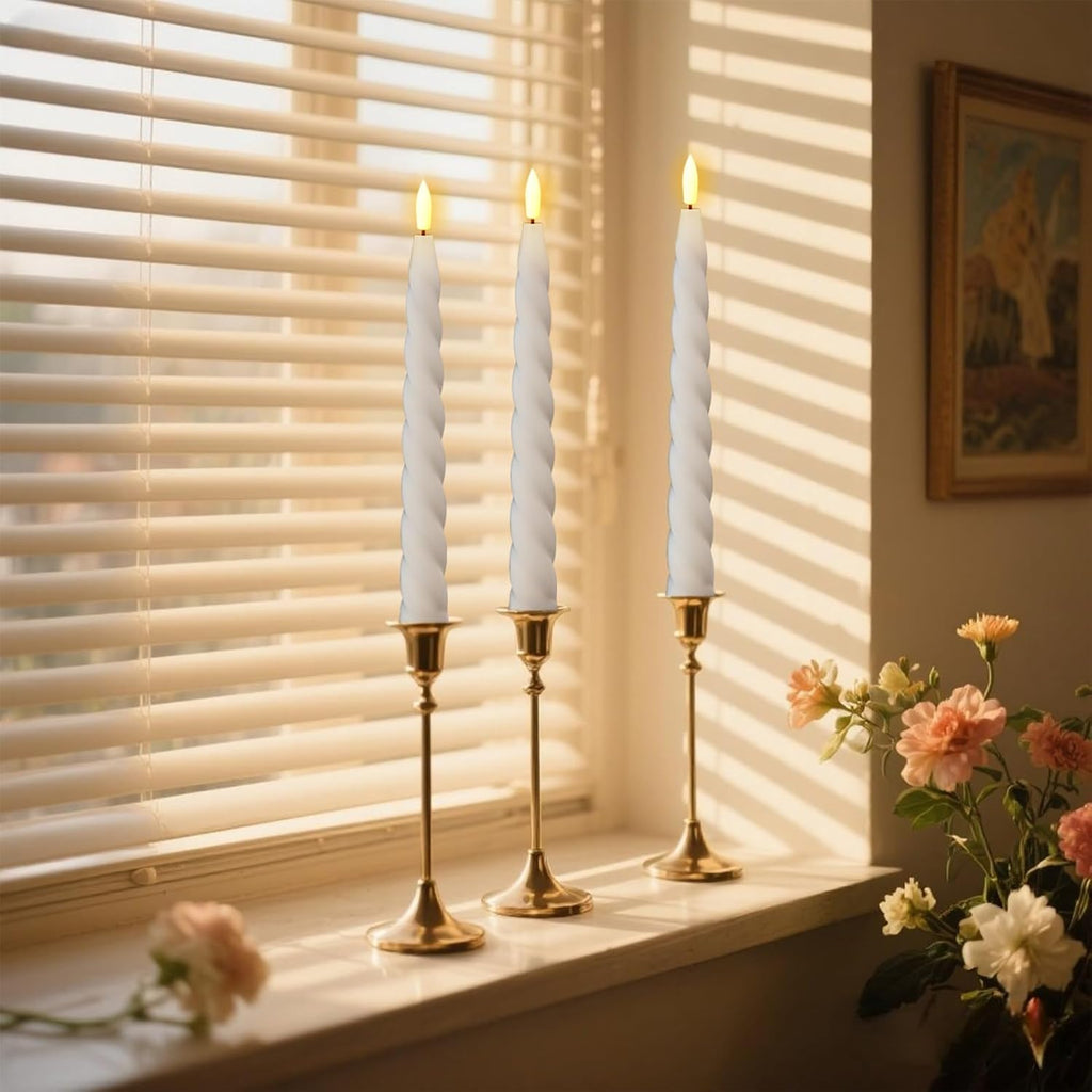Eldnacele White Flameless Taper Candles Battery Operated with Remote Timer
