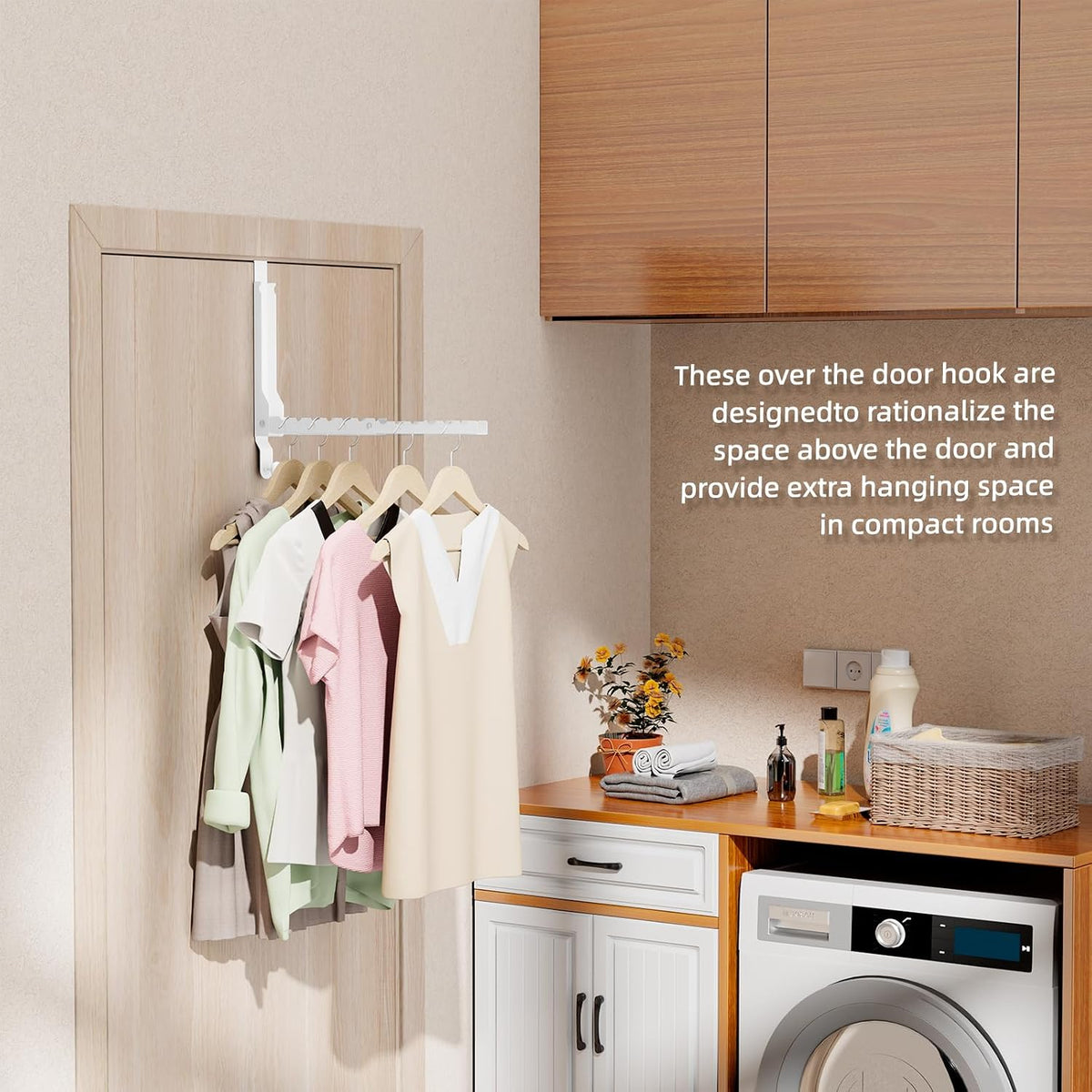 Over The Door Hanger Folding Clothes Drying Rack, Double Fold Hanging Door Hooks Coat Rack with Hooks for Indoor Laundry Room Compact Small Space Foldable Portable Door Hanger Hook Collapsible- 1 Pack