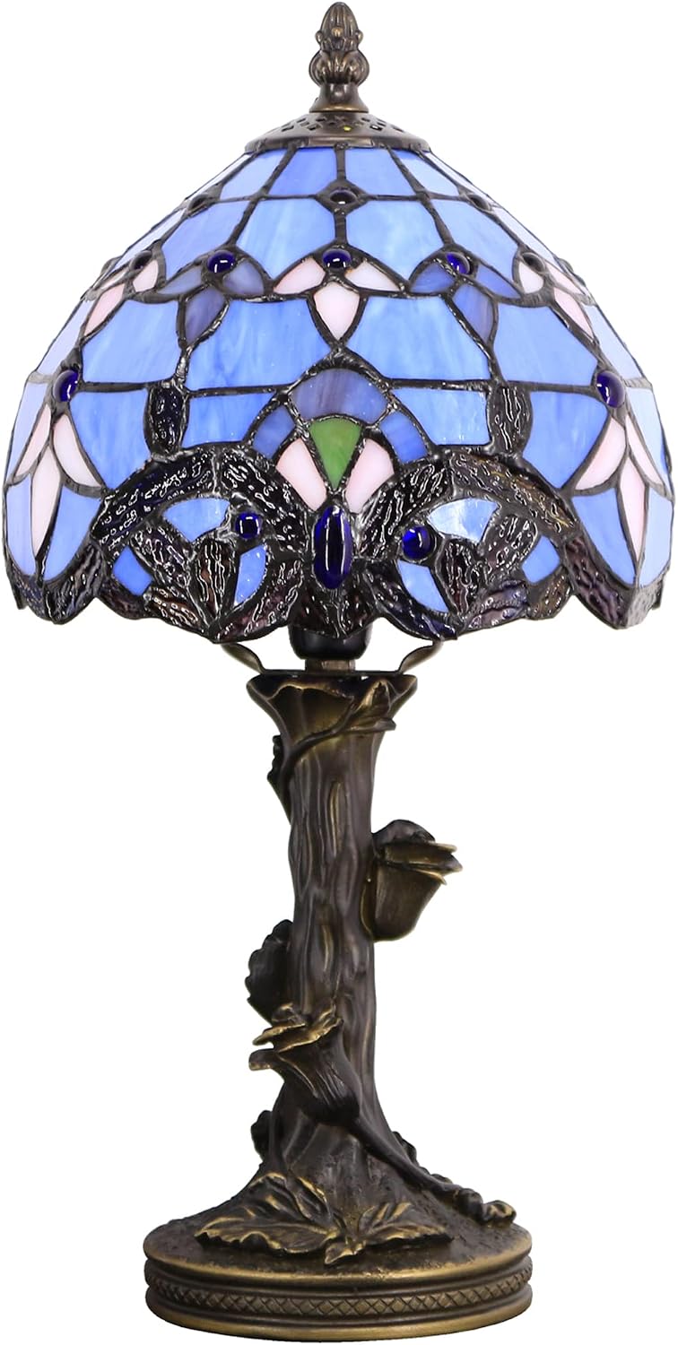 Small Tiffany Lamp Stained Glass Table Lamp Blue Baroque Style