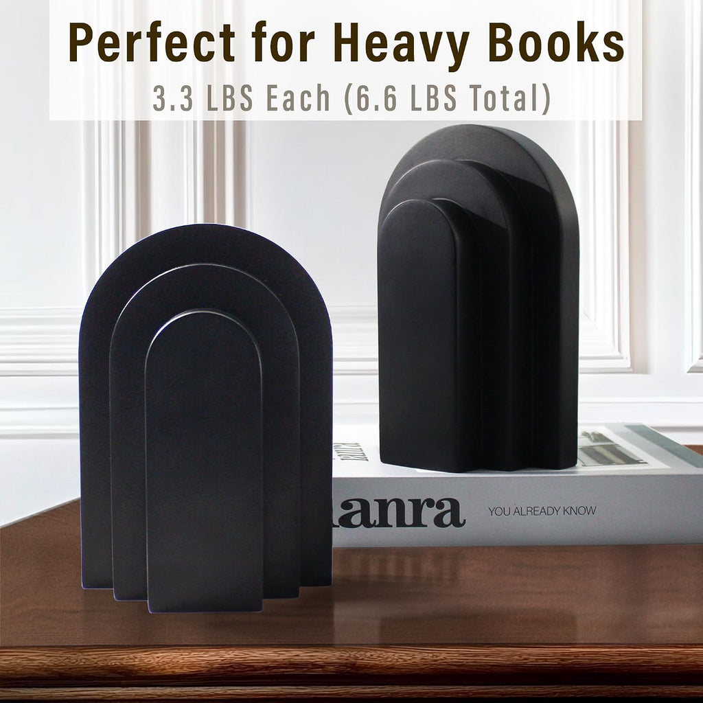 LIN CHUAN Heavy Duty Bookends for Shelves, Set of 2, Matte Black