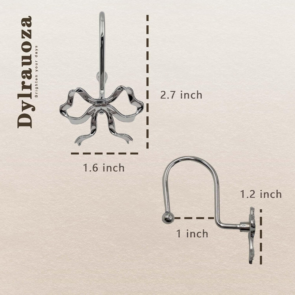Silver Bow Shower Curtain Hooks, 12 Pack Coquette Bathroom Decor, Decorative Metal Rust Proof Shower Curtain Rings for Modern Feminine & Elegant Bathroom Aesthetic