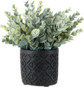 MyGift Black Artificial Eucalyptus Plant Gray Concrete Embossed Planter
