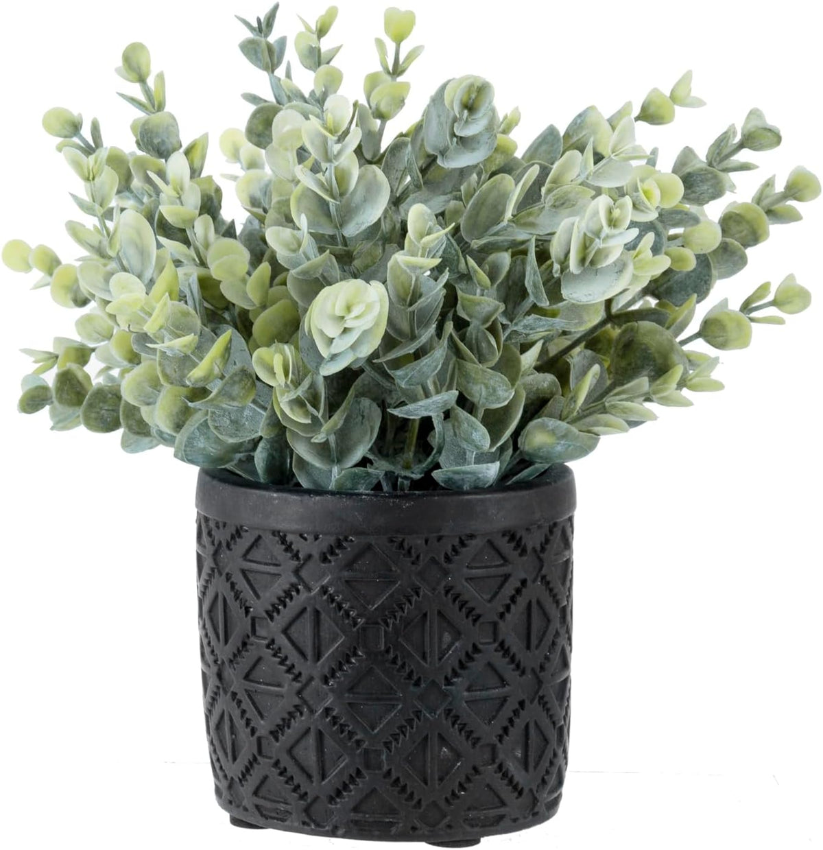 MyGift Black Artificial Eucalyptus Plant Gray Concrete Embossed Planter
