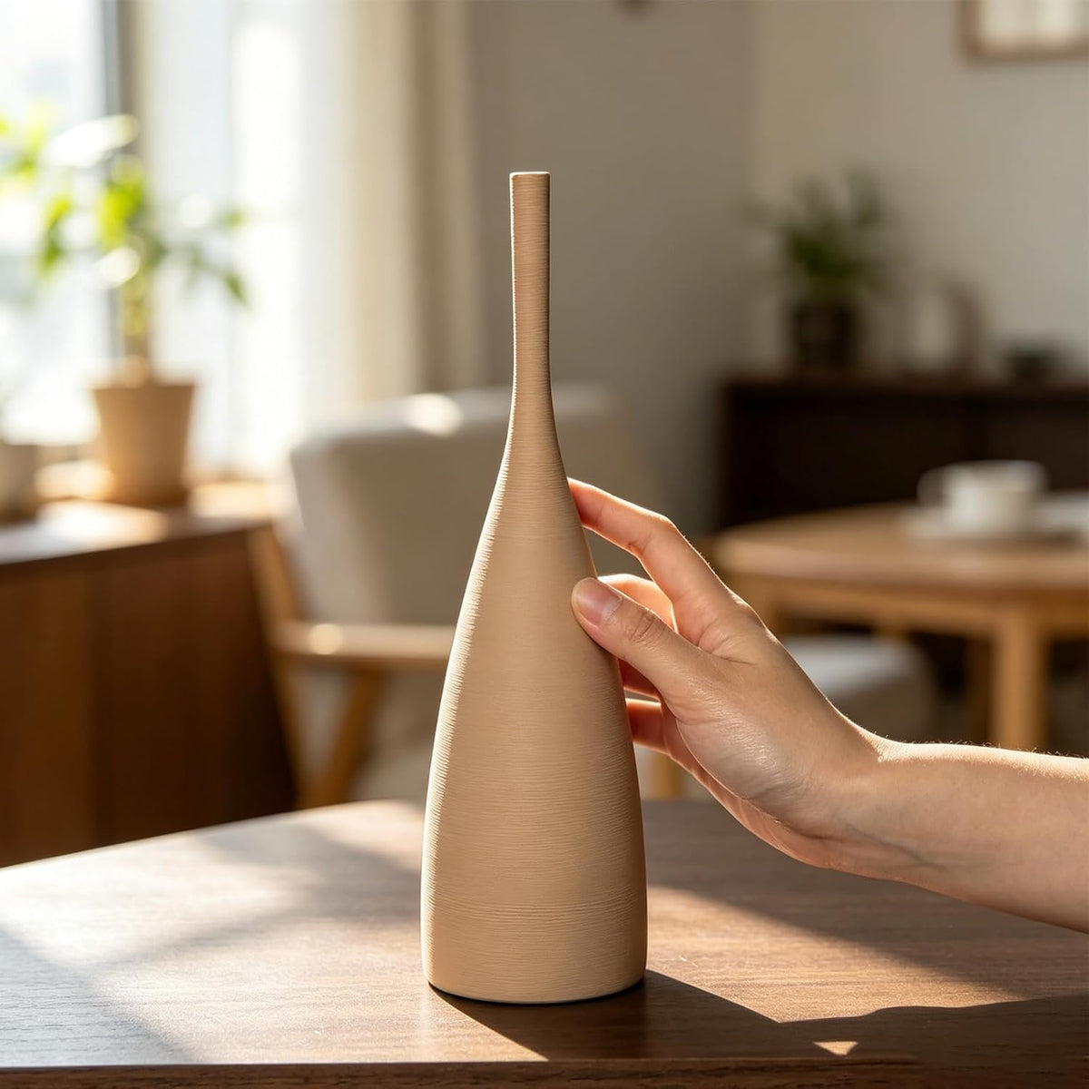 Ceramic Vases, 13 Inch Tall Modern Boho Vases, Matte Minimalist Decorative Vases for Home Decor, Centerpiece, Living Room, Bookshelf and Entryway Table, Matte Sand White