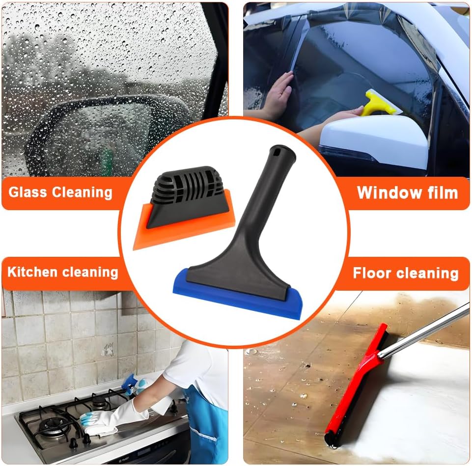 6" Small Silicone Squeegee 5-inch Handy Small Rubber Window Shower Squeegee Auto Water Blade for Car Windshield, Window, Mirror, Glass Door, Ice Snow Removal Scraper Tool (Blue and Orange)