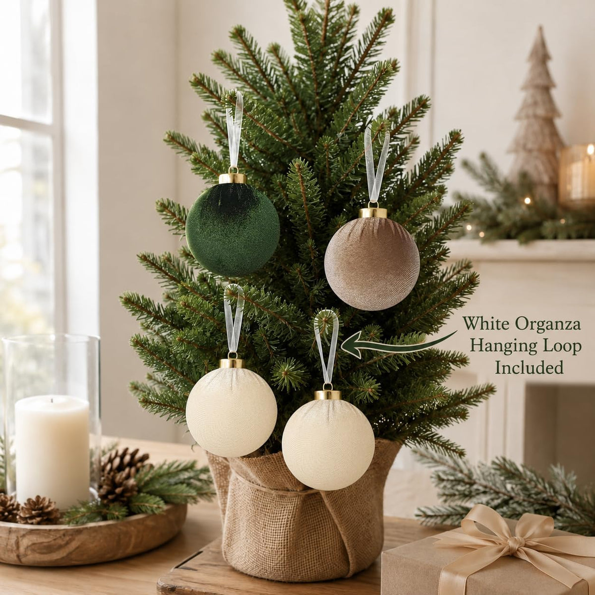 15Pcs 3.15" Large Green and Brown Velvet Balls Ornaments for Christmas Tree