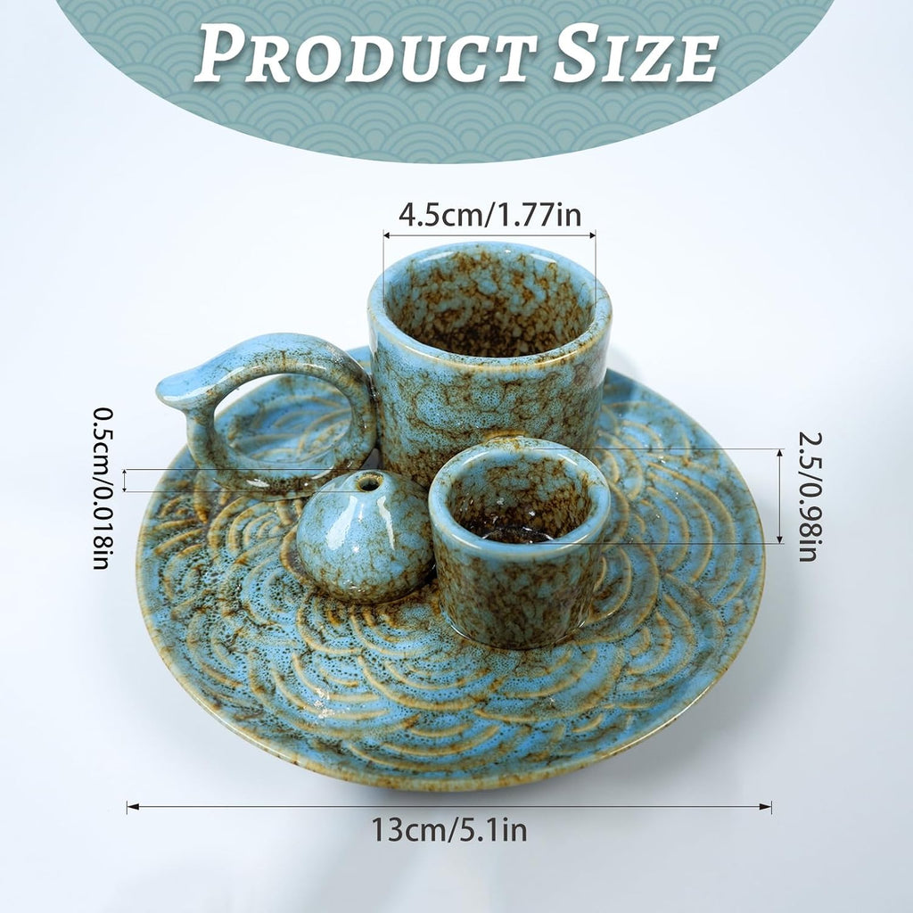 Tnstbiee 4-in-1 Blue Ceramic Palo Santo Burner, Small Smudge Tray Bowl