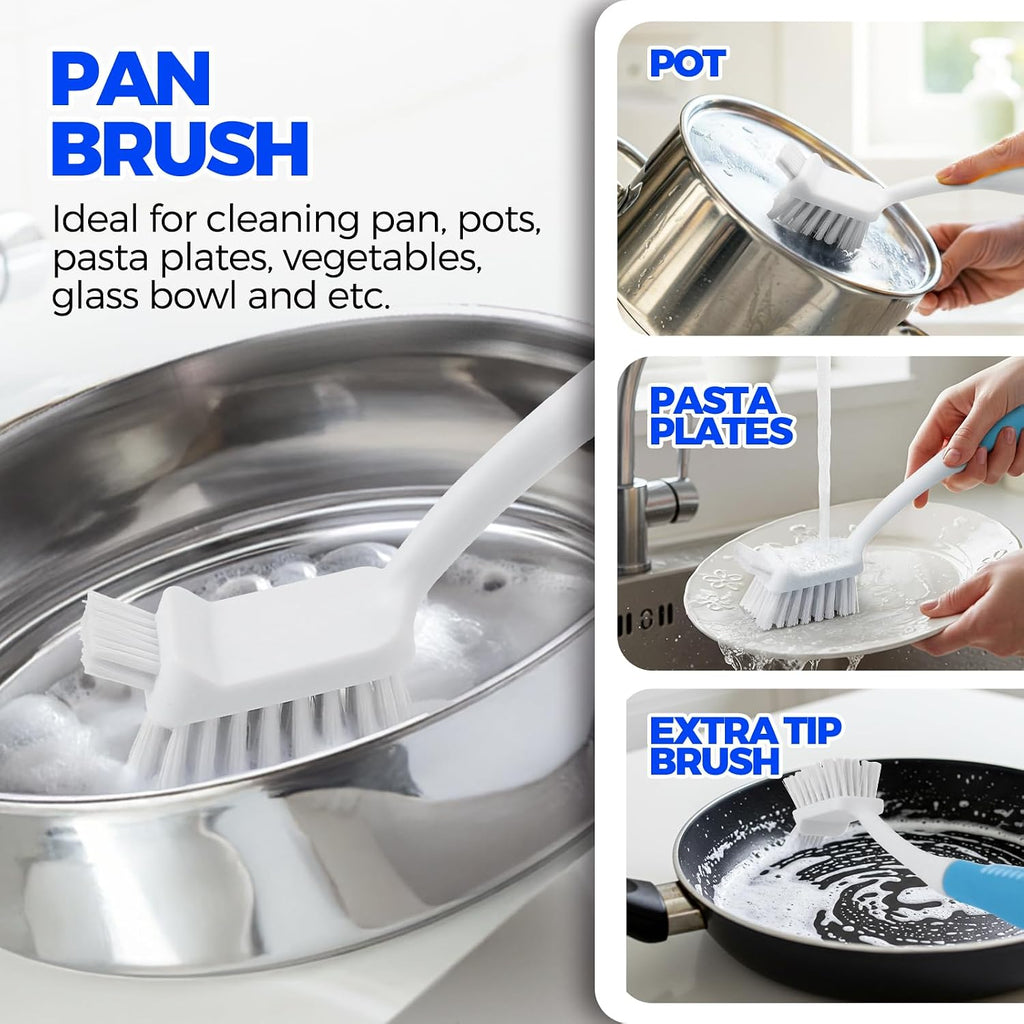 Holikme 6 Pack Dish Brush Set with Bottle Brush, Dish Scrub Brush,Blue