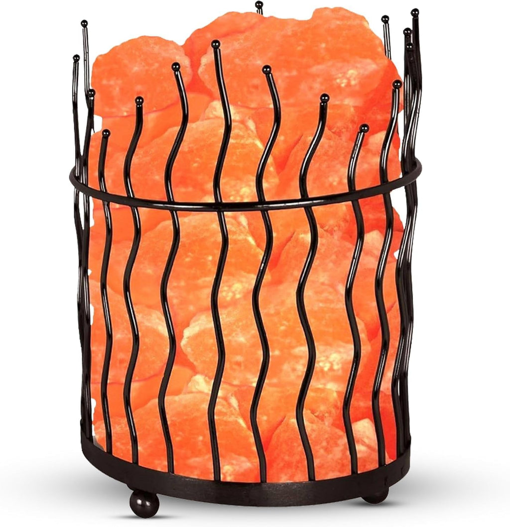 Himalayan Glow Natural Himalayan Salt, Tall Round Metal Basket lamp with Touch Dimmer Switch | 6-8 lbs, Amber Glow, Idle for Gift, Decor & Desk