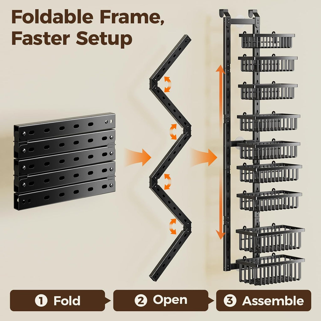 POKIPO 9 Tier Narrow Over The Door Pantry Organizer, 2 in 1 Wall Mount or Hanging Spice Rack with Adjustable Deep Basket, Heavy-Duty Seasoning Organizer and Storage for Kitchen Closet Bathroom