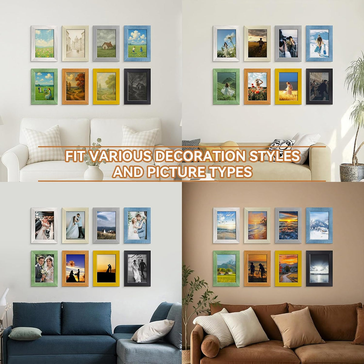 RoseEmber 5x7 Picture Frames Set of 8, Wall Gallery Photo Frames, High-Definition Real Glass, for Tabletop or Wall Hanging