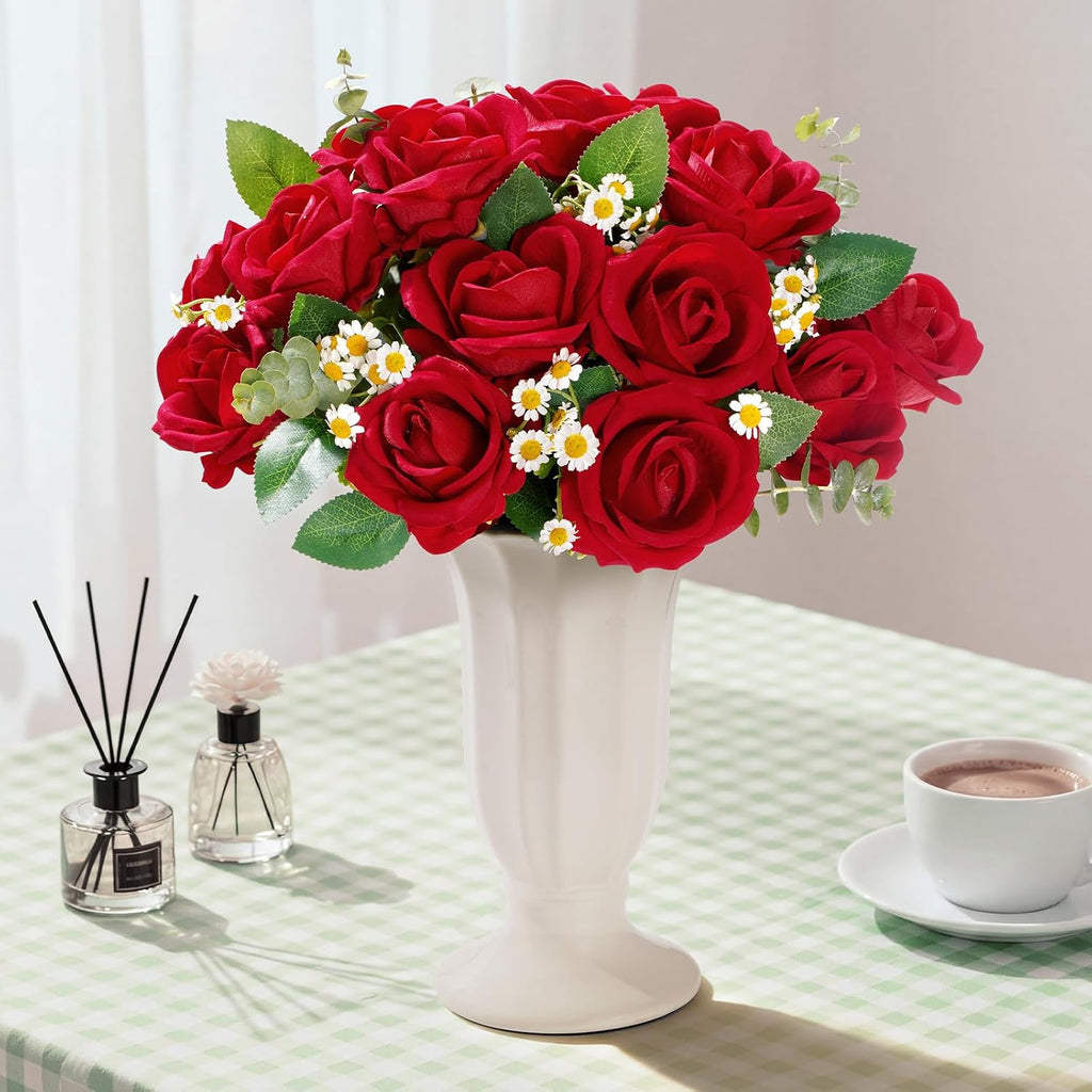 Lifewit Classic Red Artificial Roses Flowers, Faux Long Stem Roses Bulky