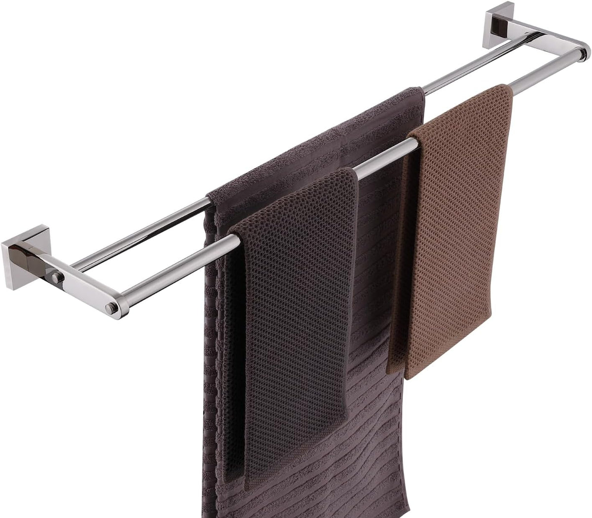 Miyili 30-Inch Double Bath Towel Bar with Square Base Polished