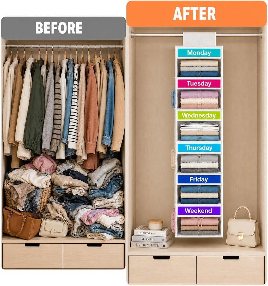 6 Shelf Weekly Clothes Organizer for Kids Daily Outfit(White)