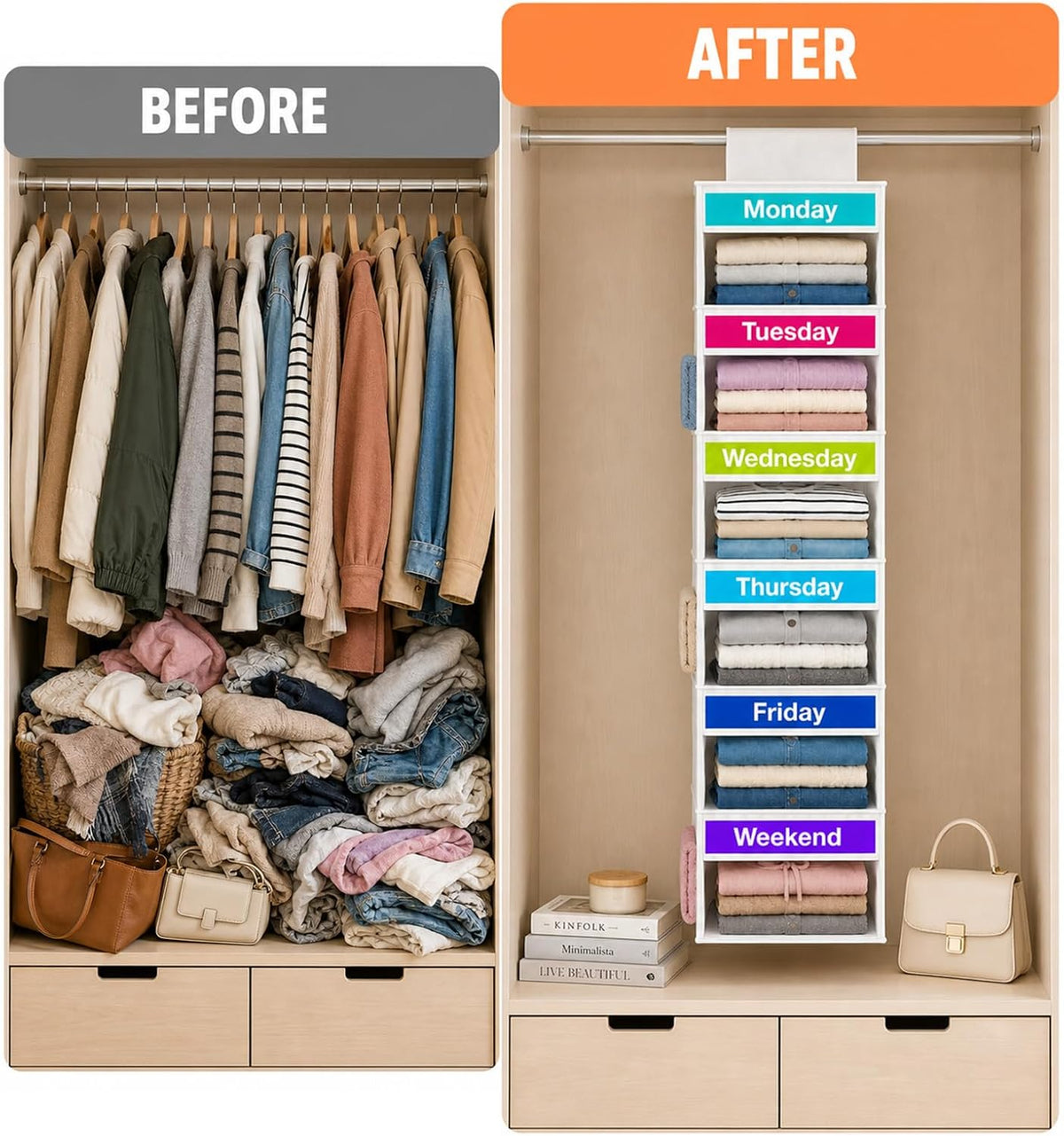 6 Shelf Weekly Clothes Organizer for Kids Daily Outfit(White)