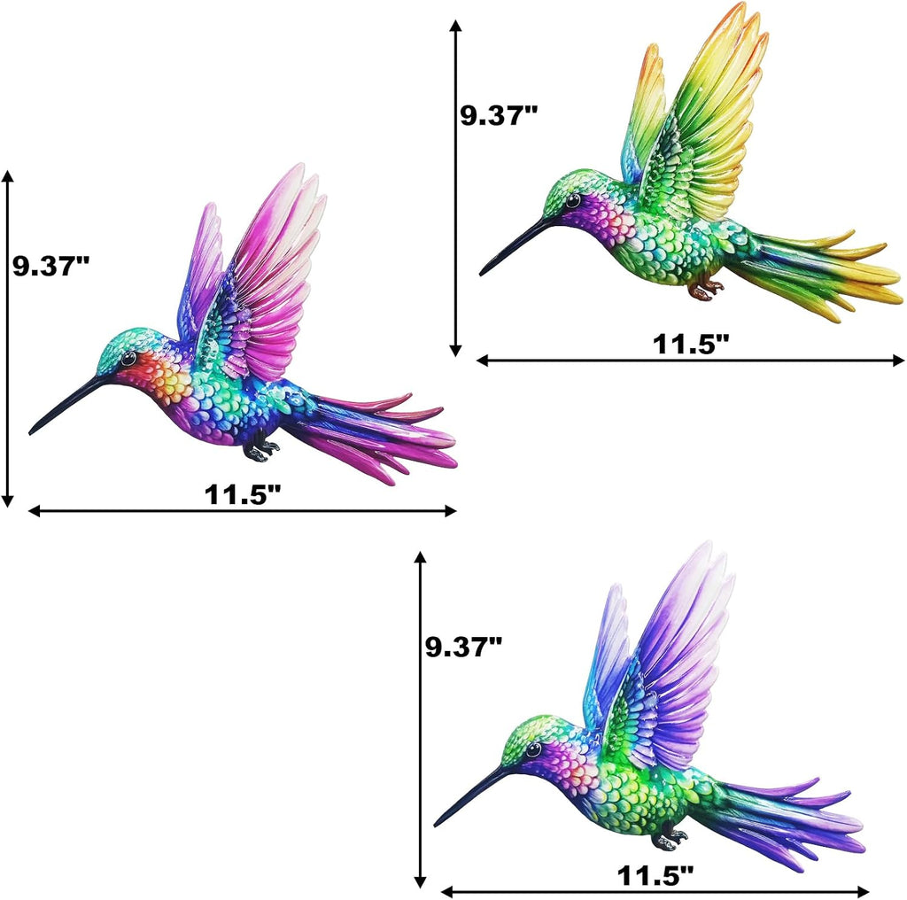 John's Studio 3Pcs Metal Hummingbird Wall Decor Outdoor Garden Hanging Art Sculptures Home Theme Decorations for Kitchen Bathroom and Pool
