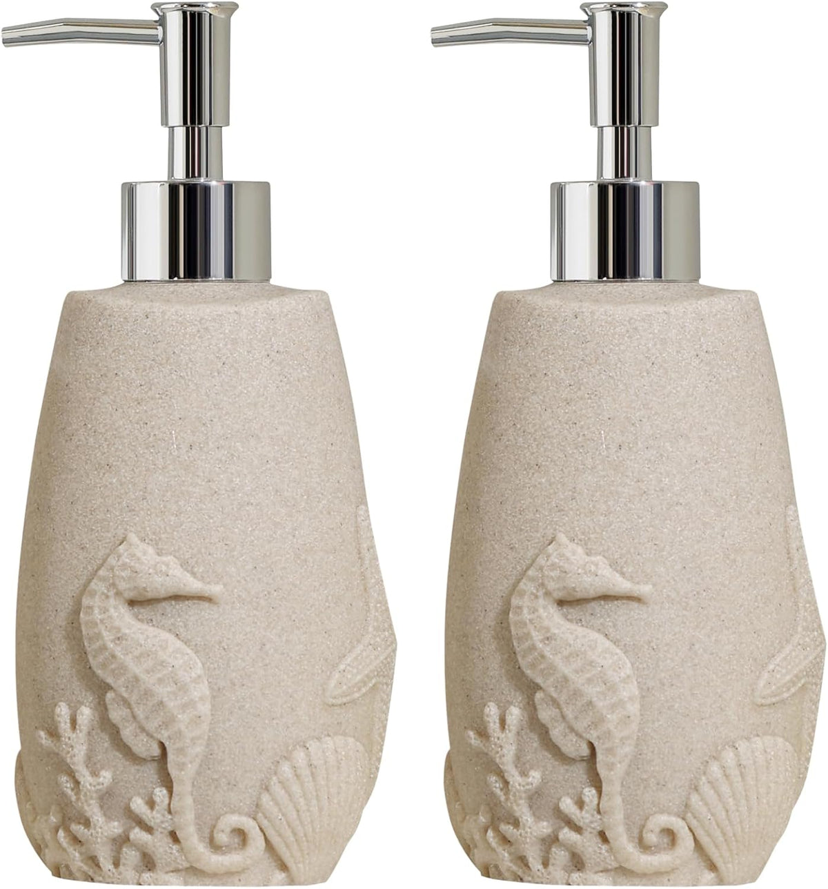 Soap Dispenser Set, 11.84 OZ, 2 PCS, Ocean Theme Beige Empty Bottle