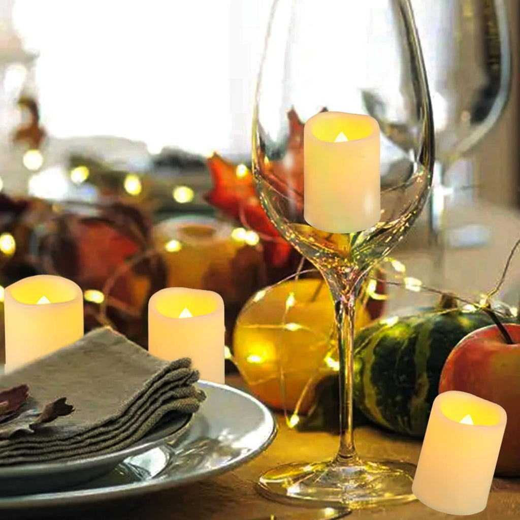 48 Pack 1.5" x 2" Votive Candles Battery Operated, Flameless Flickering LED Votive Tea Light Candles, Electric Powered Outdoor Flicker Candles Bulk for Holiday Wedding Halloween Home Decorations