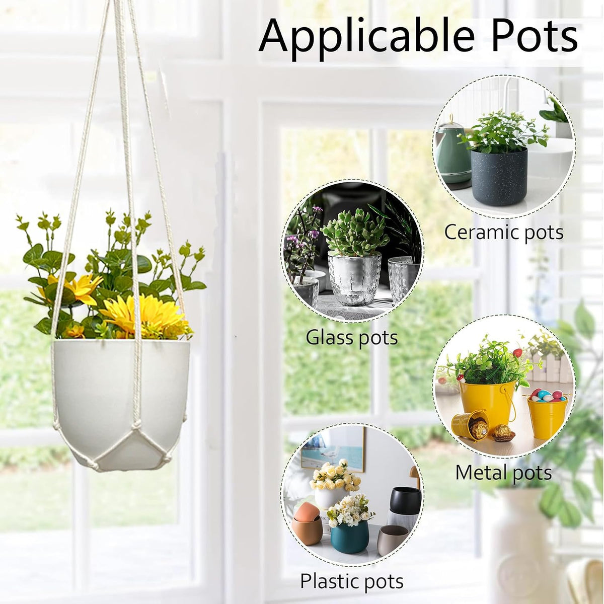 Macrame Plant Hanger 5 Pack Hanging Planters for Indoor Plants for Window,Ceiling Crochet Handmade Hanging Plant Holder Planter Hanging Baskets for Boho Home Decor Set