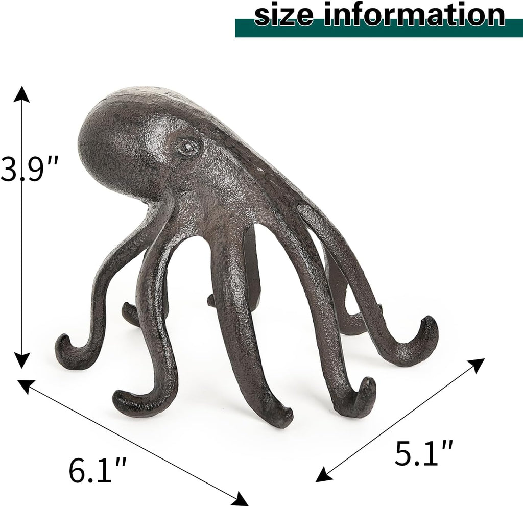 Sungmor Cast Iron Octopus Sculpture, Decor Bookend & Phone Tablet Stand