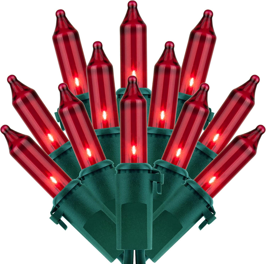 200 Red Christmas Lights, 2 Set 33 ft 100 ct Green Wire UL String Light