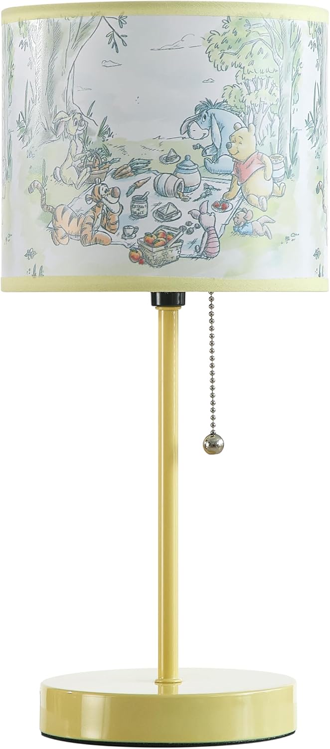 Idea Nuova Table Lamp for Kids, Stick Lamp with Printed Shade & Pull Chain, Bedroom or Nursery Nightstand Lighting,Winnie The Pooh