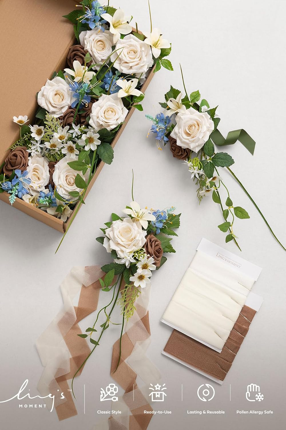 Ling's moment 8pcs Wedding Artificial Aisle Pew Flowers,Tawny Beige Brown