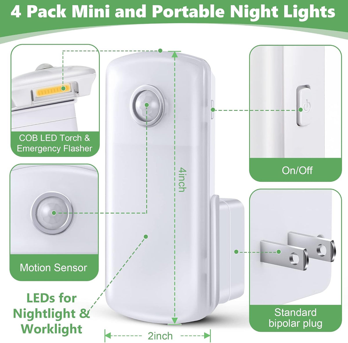 Enhon 4 Pack 4 in 1 Home Emergency Power Failure Night Lights, Warm White