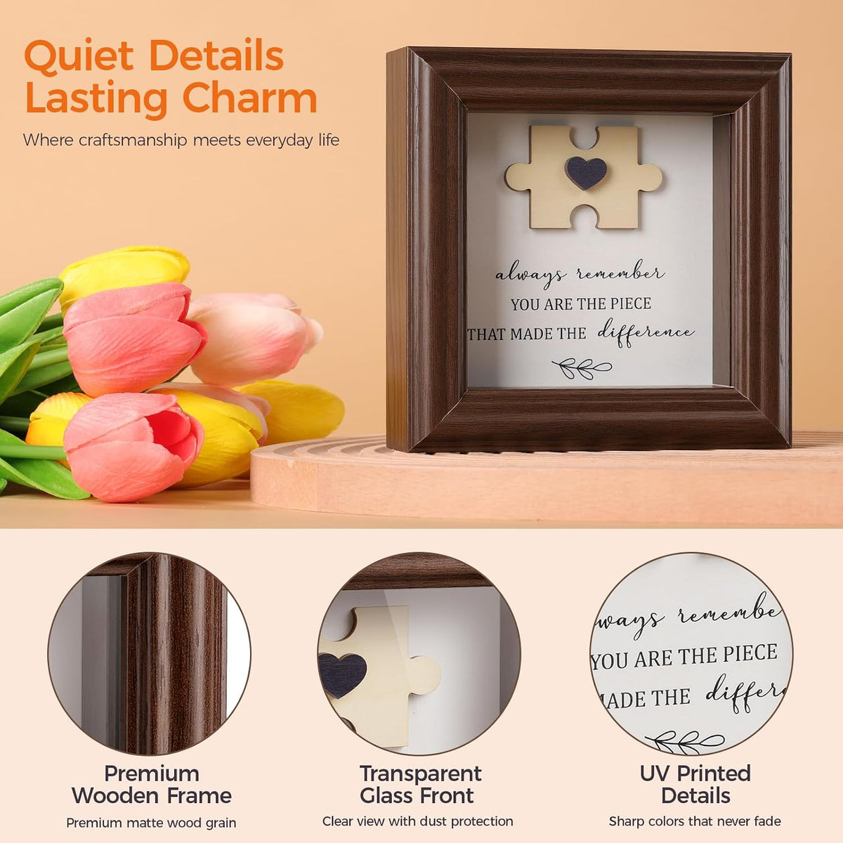 Difference Maker Gift 5.2" Wood Shadow Box Frame Thank You Plaque for Employee Coworker Boss, Unique Puzzle Piece Appreciation Sign for Office Desk Decor, Goodbye Retirement Farewell Keepsake
