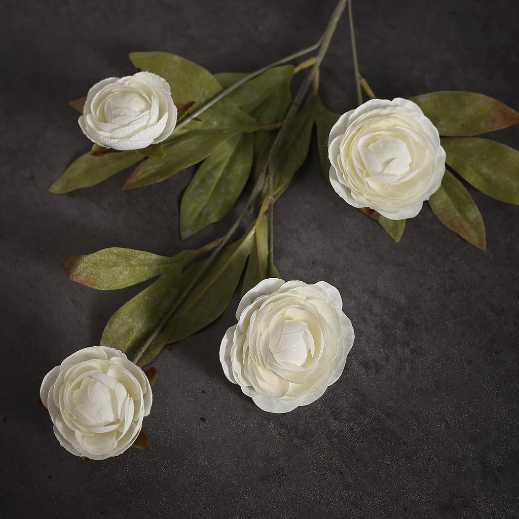 6 PCS 27" Artificial Ranunculus Flowers Stems for Vase Decor (Cream)
