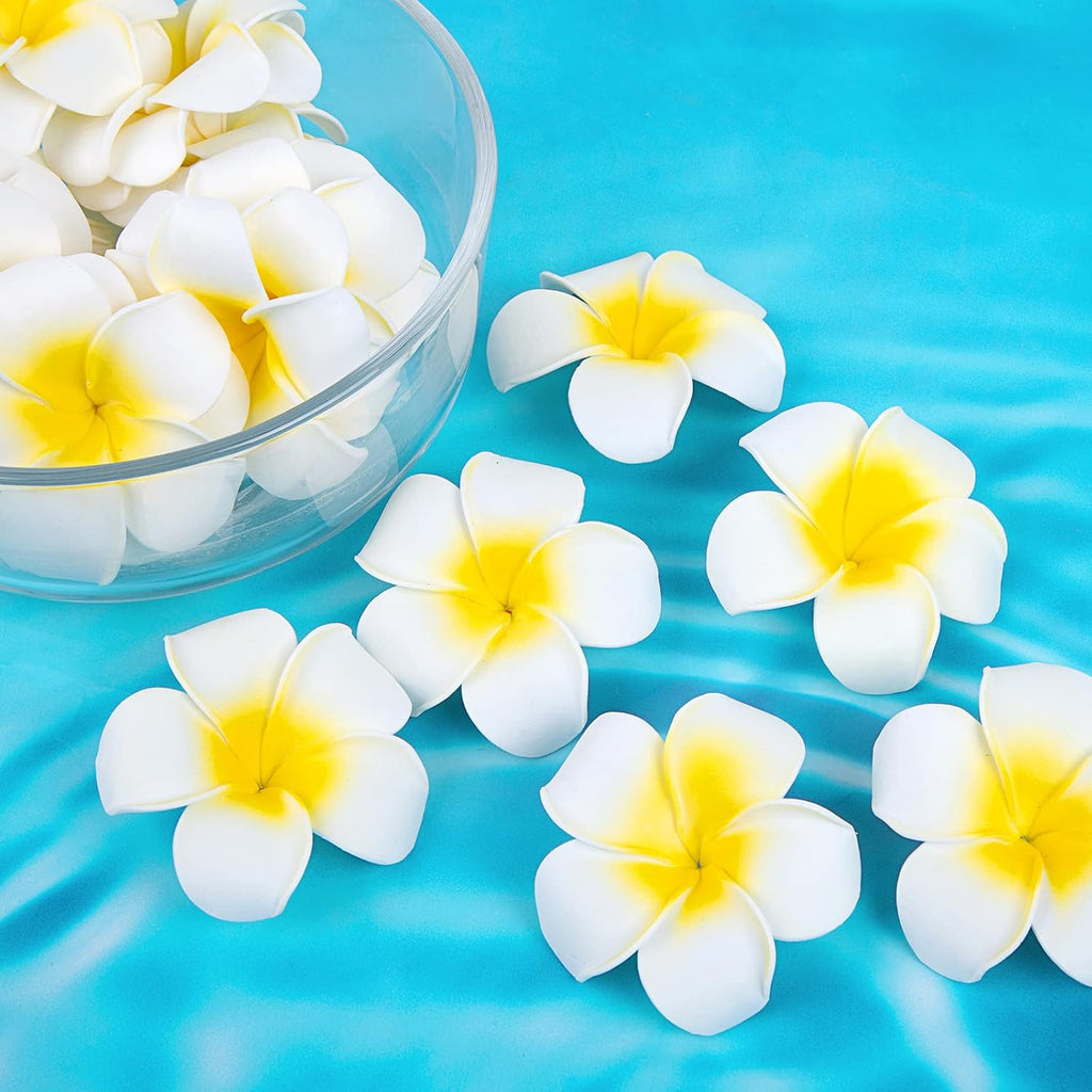 SALLYFASHION 50PCS Plumeria Foam Flower Heads, 2.7 Inch Hawaiian Flowers
