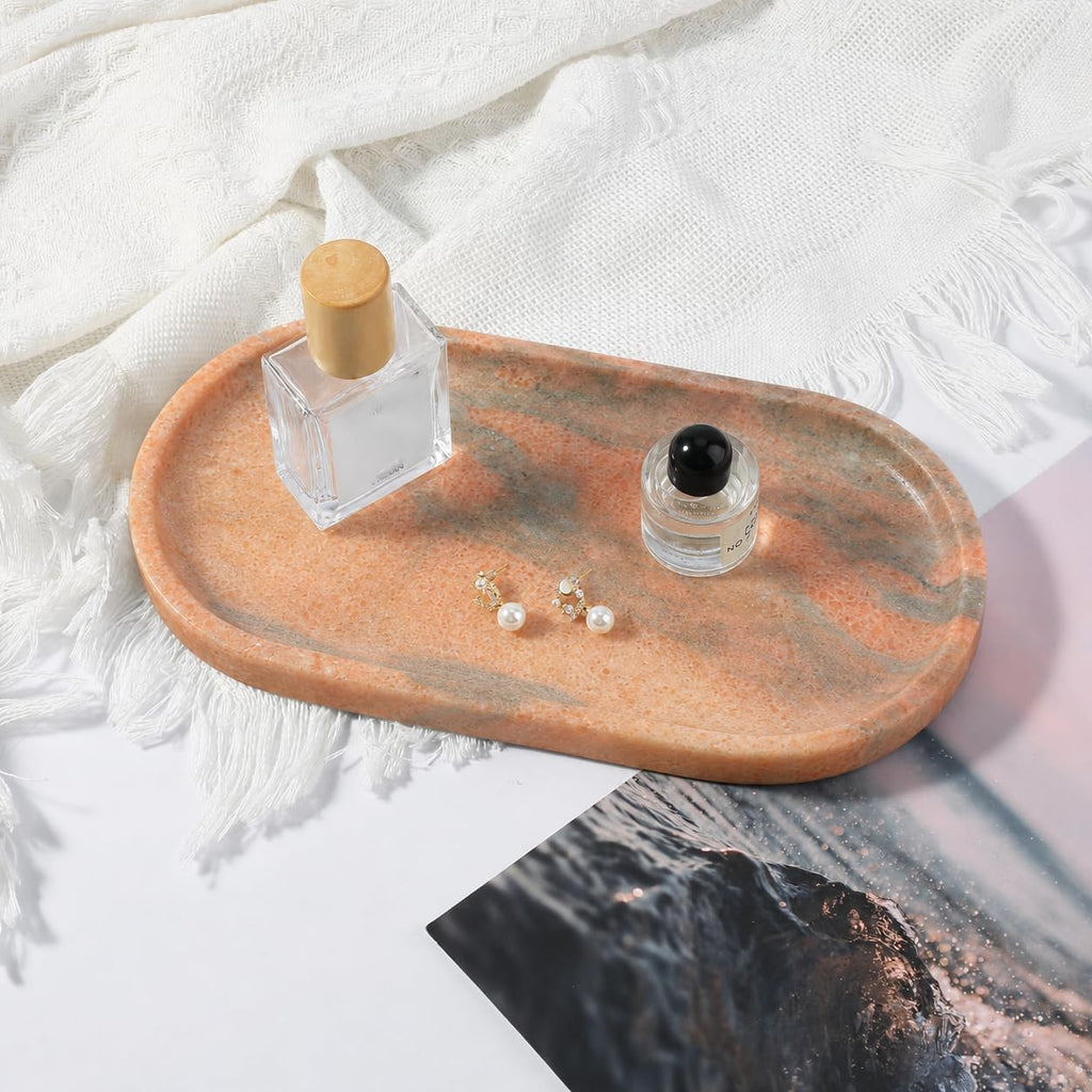 Koville Natural Marble Tray for Bathroom Countertop, Vanity Tray for Decor
