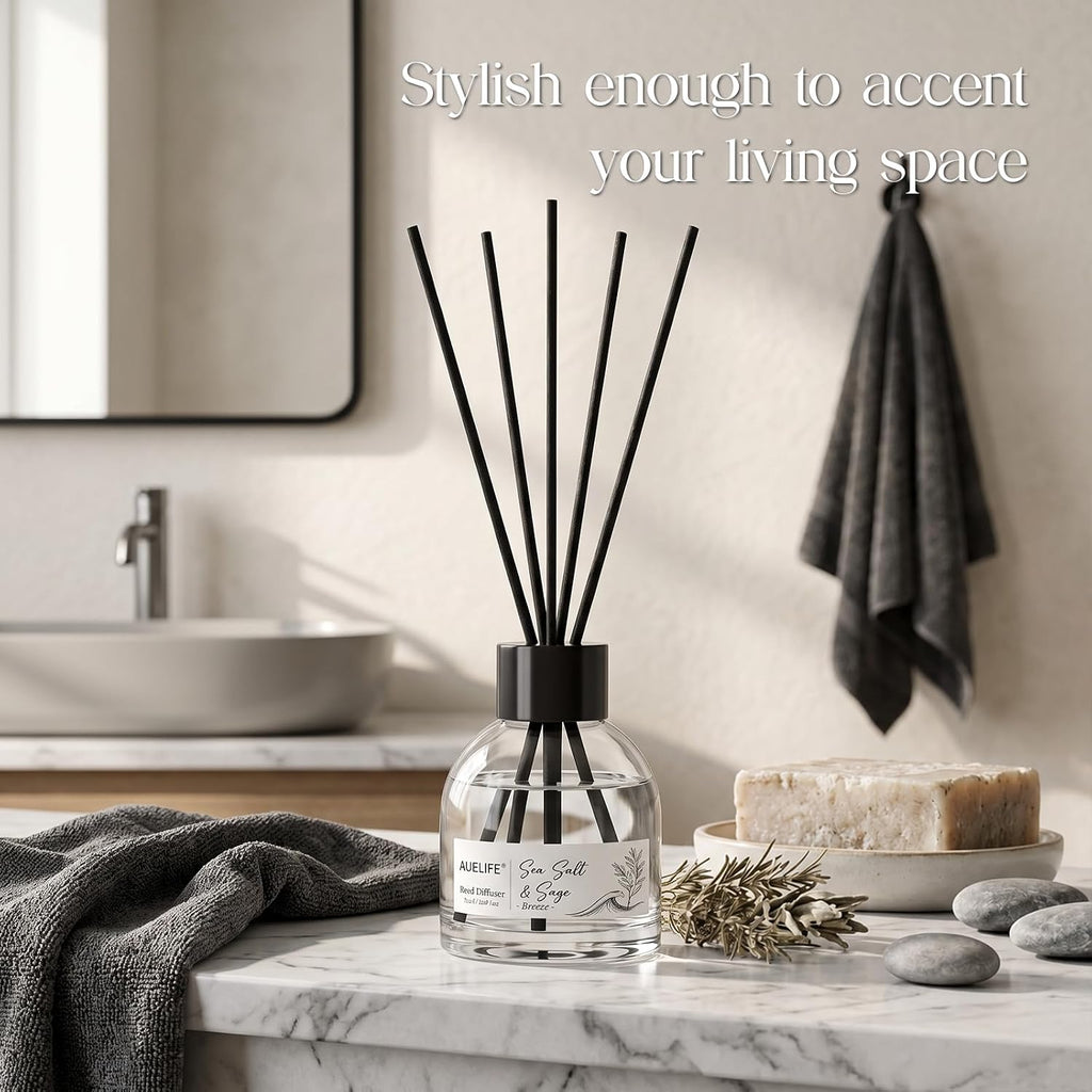 AUEFLIE Reed Diffuser Set of 3, Sea Salt/Eucalyptus Lavender/Fresh Linen